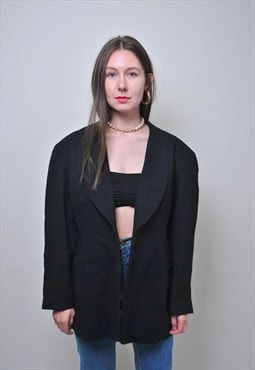Vintage wool blazer, 90s black minimalist suit jacket