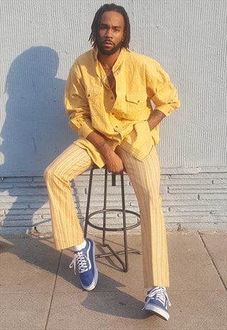 90S HERTIAGE ROUND COLLAR YELLOW CHAMOIS FLANNEL SHIRT XL
