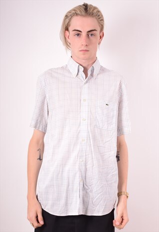 LACOSTE MENS VINTAGE SHIRT MEDIUM WHITE CHECK 90S