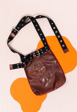Vintage Leather Bag Y2K Eyelet Crossbody Bag