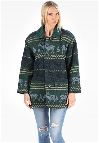 VINTAGE AZTEC BLANKET COAT DEER PRINT