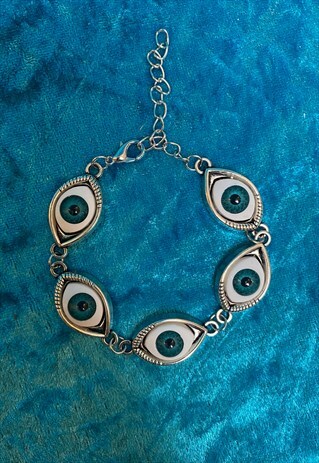 90'S STYLE SILVER EYE BRACELET - BLUE