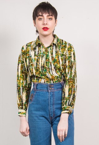 VINTAGE 70'S GREEN ABSTRACT SHIRT