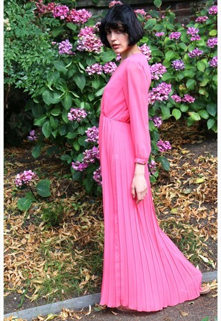 ELEGANT PLEATED LONG WRAP DRESS WEDDING BRIDESMAID IN PINK