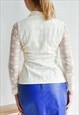 VINTAGE 60S FITTED V-NECK LACE BLOUSE IN CREAM XS