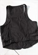 VINTAGE BLACK COTTON BUTTONED VEST TOP WITH METALLIC DETAILS