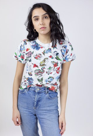 VINTAGE JUST CAVALLI TATTOO PATTERNED T-SHIRT