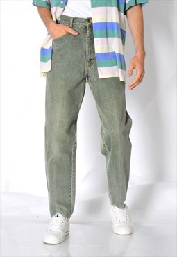 Vintage 80s Unisex Faded Khaki Green High Waisted Jeans