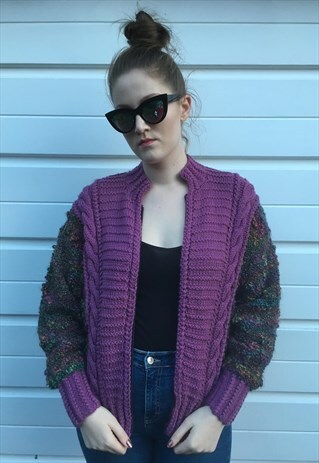 WOMENS VINTAGE 80S CARDIGAN MULTICOLOURED JACKET JUMPER