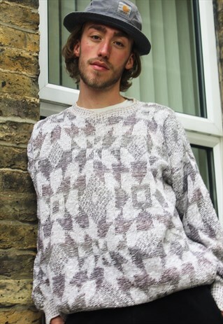 VINTAGE / 80'S / WHITE PATTERNED JUMPER