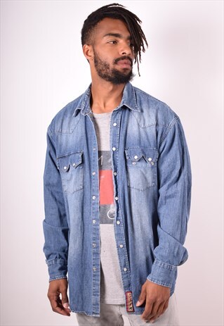 MENS VINTAGE DENIM SHIRT LARGE BLUE 90S