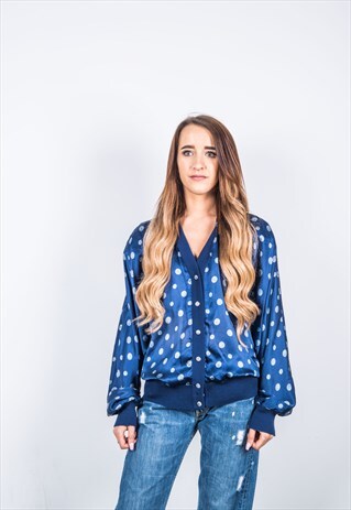 VINTAGE 1980S FESTIVAL BLUE SPOTTED BOMBER JACKET