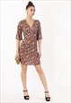 YELLOW PAISLEY PRINT COTTON KIMONO SLEEVES WRAP DRESS