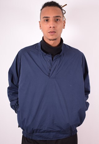 NIKE MENS VINTAGE PULLOVER JACKET MEDIUM NAVY BLUE 90S