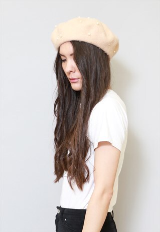 VINTAGE STYLE SOFT PEARL PEACH/PINK WOOL BERET