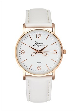 Annie Apple Rose Gold White Leather Scissor Watch