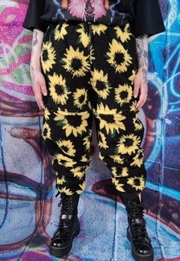 Floral fleece joggers handmade Daisy pants Exclusive 2 in 1 