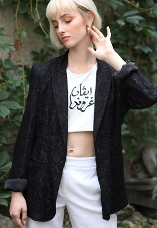 VINTAGE 90'S RALPH LAUREN LACE BLAZER JACKET IN BLACK