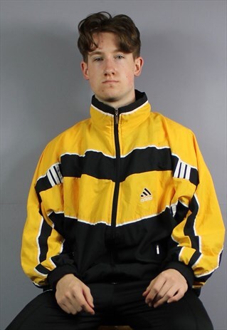 VINTAGE ADIDAS WINDBREAKER JACKET IN BLACK AND ORANGE WITH E