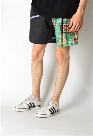 VINTAGE 90S BLACK COLOURFUL AZTEC FESTIVAL SHORTS