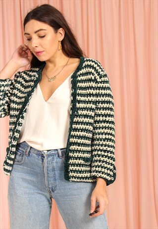 VINTAGE 80S CHENILLE CARDIGAN JACKET IN STRIPE