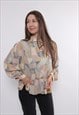 90s multicolor abstract blouse, vintage funky pastel print 