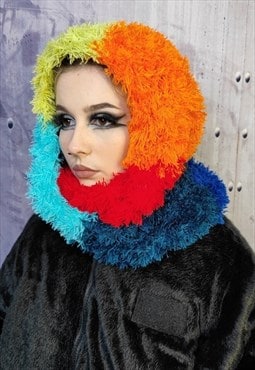 Handmade fluffy shawl scarf in rainbow colour circle snood