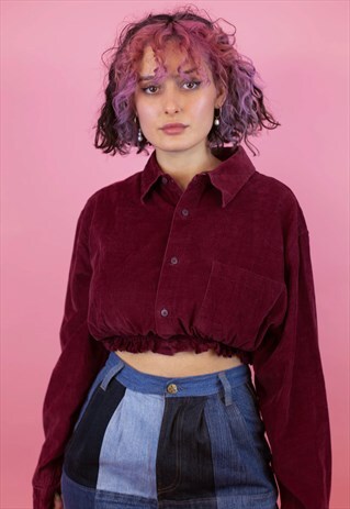 HANDMADE REWORKED CROPPED CORDUROY SHIRT- BURGUNDY