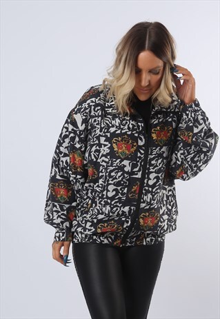 SILK BOMBER JACKET PRINTED SHELL OVERSIZED VINTAGE 90'S FBJC