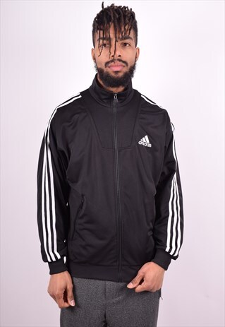 ADIDAS MENS VINTAGE TRACKSUIT TOP JACKET MEDIUM BLACK 90'S