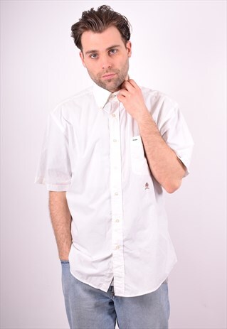 TOMMY HILFIGER MENS VINTAGE SHIRT LARGE WHITE 90S