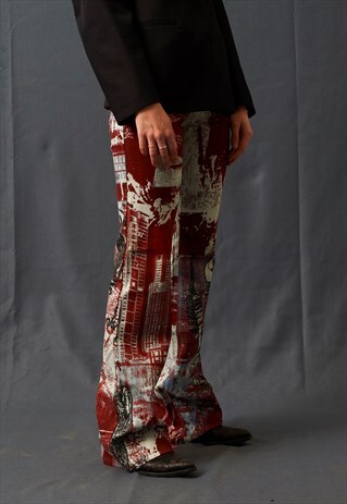 90S VINTAGE RARE NOS CAVALLI CRAZY PATTERN FLARED JEANS
