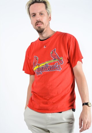 VINTAGE MAJESTIC T-SHIRT RED WITH CARDINALS PRINT.