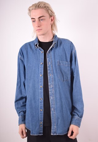 MENS VINTAGE DENIM SHIRT LARGE BLUE 90S
