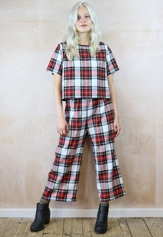 WHITE TARTAN CROP PANTS & TOP CO-ORDINATES