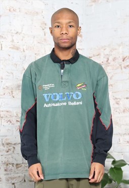 Vintage Volvo Embroidered Spellout Rugby Polo Shirt Green