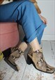 VINTAGES 90S BEIGE SNAKESKIN PRINT LEATHER ANKLE BOOTS