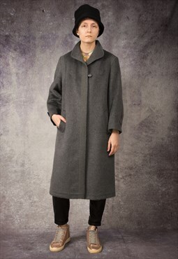 90s long lama coat in minimalist style and grey color 