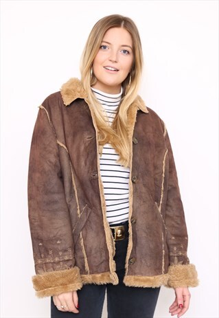 VINTAGE 90S BROWN FAUX SHEEPSKIN JACKET