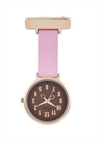 ANNIE APPLE PINK LEATHER, BROWN AND ROSE GOLD NURSE FOB WATC