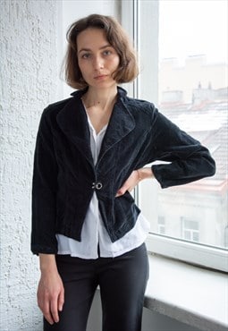 Vintage Black Velvet Cropped Jacket