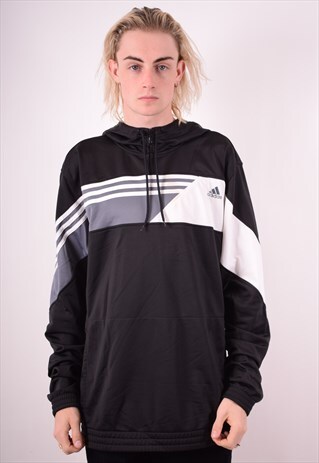 ADIDAS MENS VINTAGE HOODIE JUMPER XXL BLACK 90S