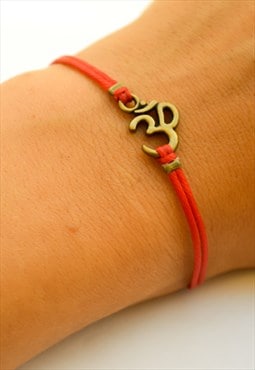 Bronze Om bracelet for woman red cord yoga gift for her