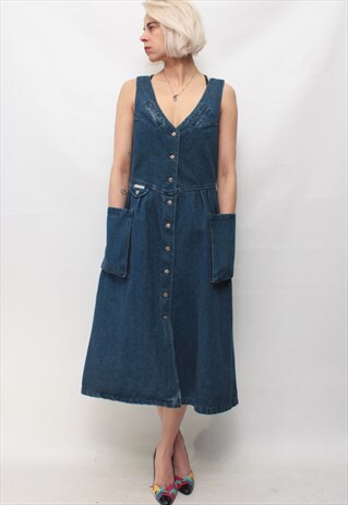 VINTAGE 90' BEAUTIFUL AMAZING LONG DENIM BLUE DRESS