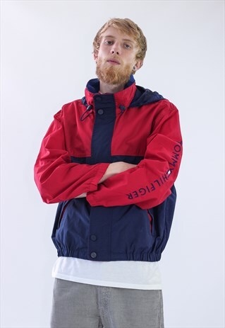 RARE 90S VINTAGE MENS TOMMY WINDBREAKER PATCH LOGO JACKET