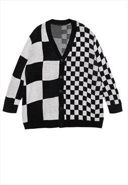 Chequerboard cardigan Ska check punk knitwear sweater black