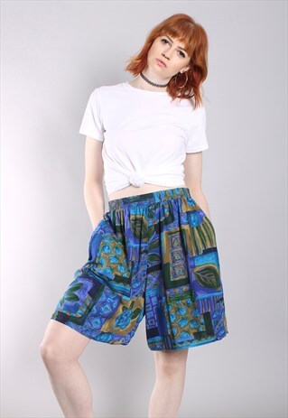 VINTAGE 80S CRAZY PATTERNED HIGH WAISTED CULOTTE SHORTS