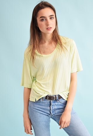 90'S RETRO RIBBED PASTEL OVERSIZED TOP T-SHIRT