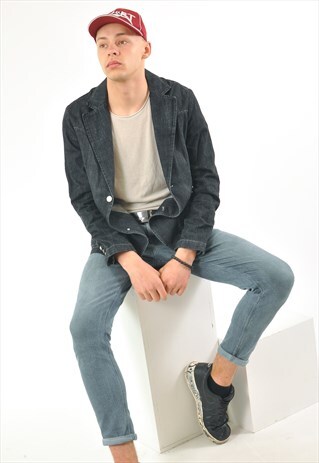 VINTAGE 90'S DENIM BLAZER JACKET IN BLACK