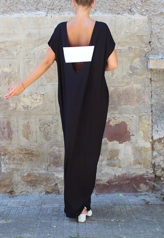 BLACK BACKLESS MAXI DRESS,CAFTAN,OVERSIZED DRESS,PARTY DRES